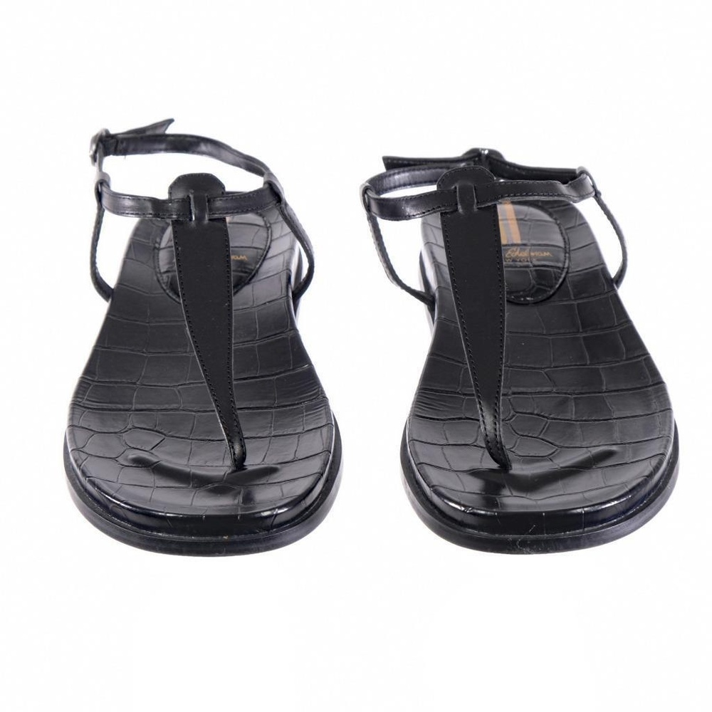 Sam Edelman Black Croc-Embossed T-Strap Sandals - Picture 4 of 6